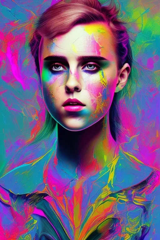 Danish singer MØ face, Abstract Expressionism, neon tones,