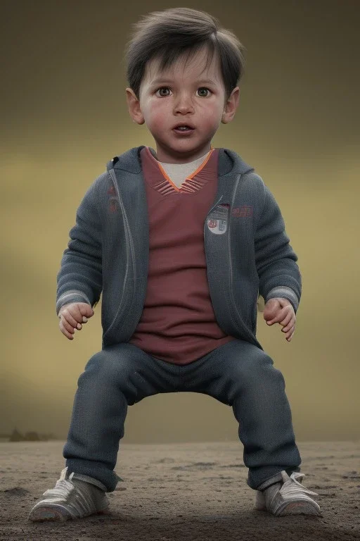 messi toddler, dramatic lighting, hyper-realistic, full body, delorean