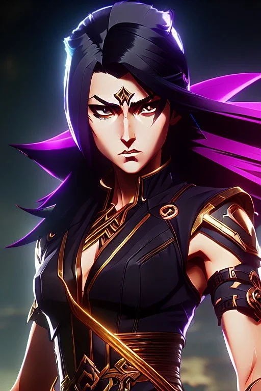 Amazon anime warrior, waist up portrait, 8k resolution, intricate details, ornate details, soft lighting, vibrant colors, retroanime, masterpiece, intricate eyeliner, dark eyeshadow, eyes, wild hair, intricate tattoos