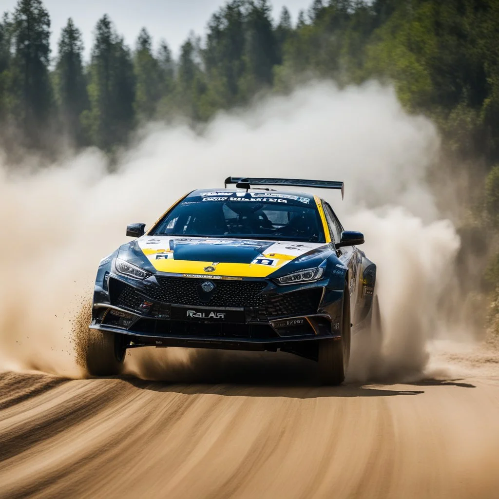 dramatic epic photography ralli art championship race, facing front sportcar ,full sticker name DV race decorations,on the way high speed drifting and jumping,on dune and watery spray and dirt roads forest