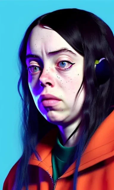 Billie Eilish, ying in the bathroom, ((covering his chest)), photorealistic illustration