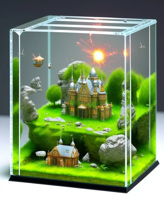 Tiny dioramas incased in a glass cube