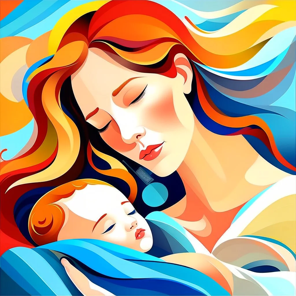 Abstract Mother's Day portrait art Mother and child abstract illustration Maternal love Baby in