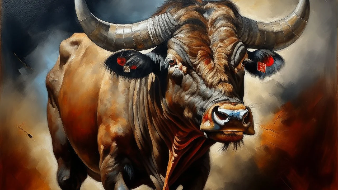 dangerous bull oil painting