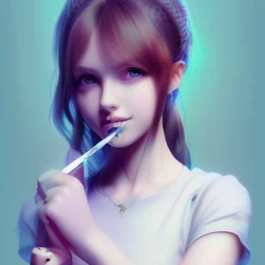 portrait of a cute beautiful girl holding a balisong butterfly knife, anime digital art, creepy