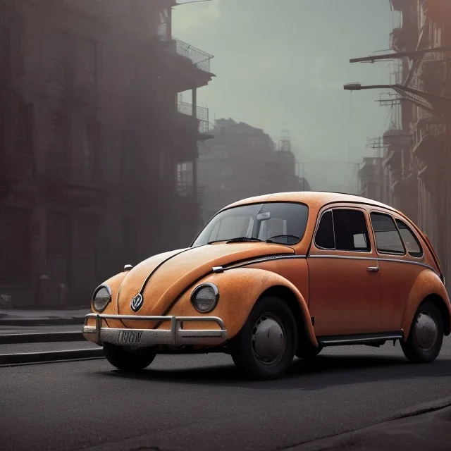 an old volkswagen car ultra realistic,concept, 4k ,on street,8k resolution, high-quality, fine-detail, parked in crowded city winter