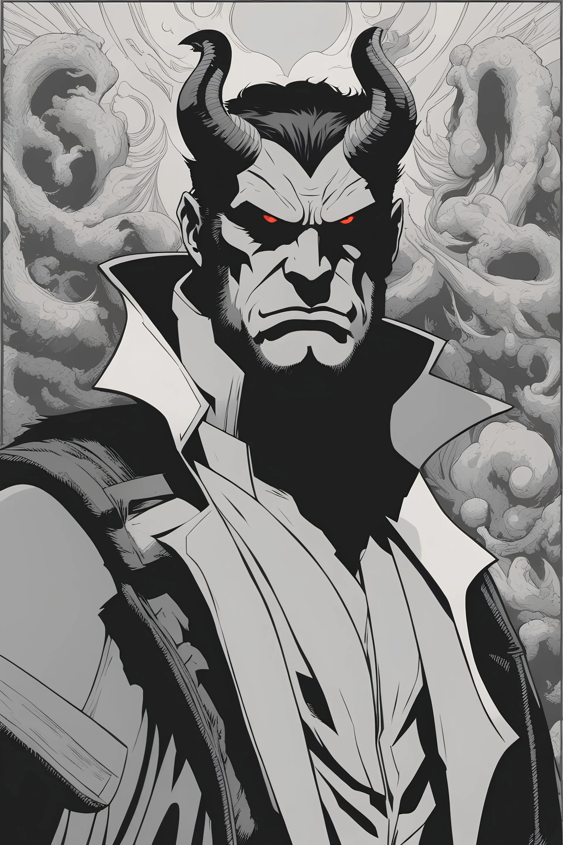 Highly detailed portrait of ‎Hellboy, by Cliff Chiang, inspired by Go Nagai's Devilman