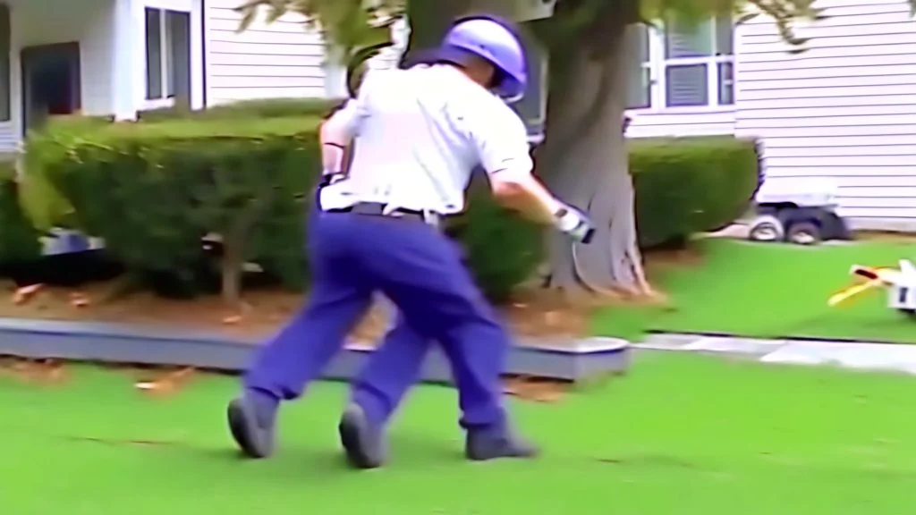 fedex driver chasing homeowner with chainsaw