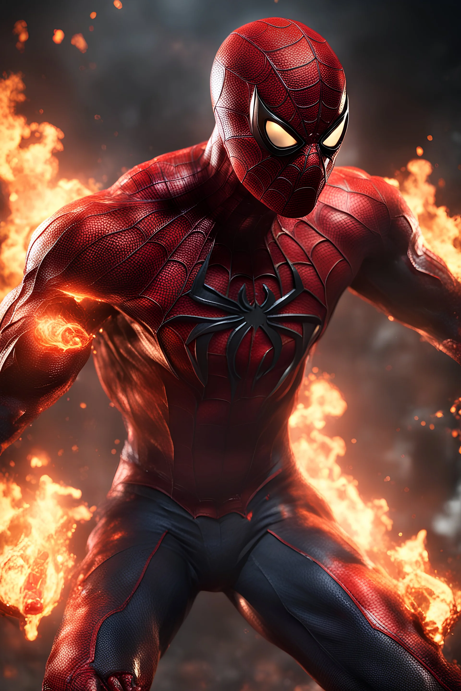 Spiderman from Marvel as a demonic hell spawn with fire on body fighting with Superman from Dc as a demonic hell spawn with fire on body, hell background, Full body display, max level ultra realistic, ray tracing reflections, legendary, energy, HD, photorealistic, HDR, epic composition, Unreal Engine, Cinematic, Color Grading, Ultra-Wide Angle, hyper-detailed, beautifully color-coded, insane details, hyper realistic, intricate details, beautifully color graded, Unreal Engine, Cinematic, Color Gr