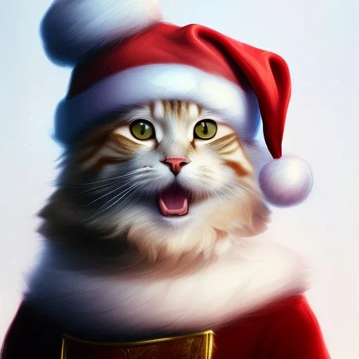 Portrait of cute cat, wearing santa, perfect composition, hyperrealistic, super detailed, 8k, high quality, trending art, trending on artstation, sharp focus, studio photo, intricate details, highly detailed, by greg rutkowski