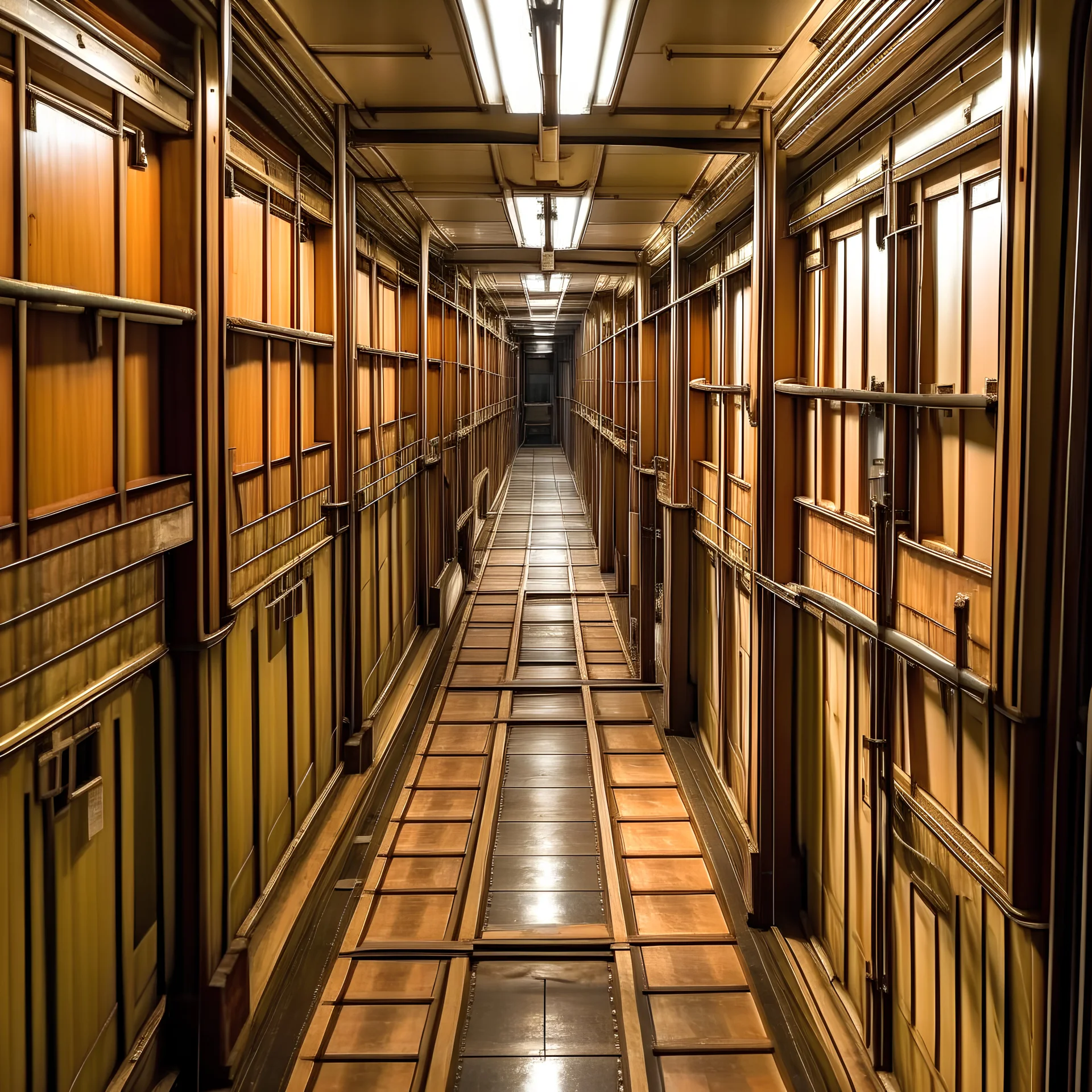 long corridor below decks on a cargo ship