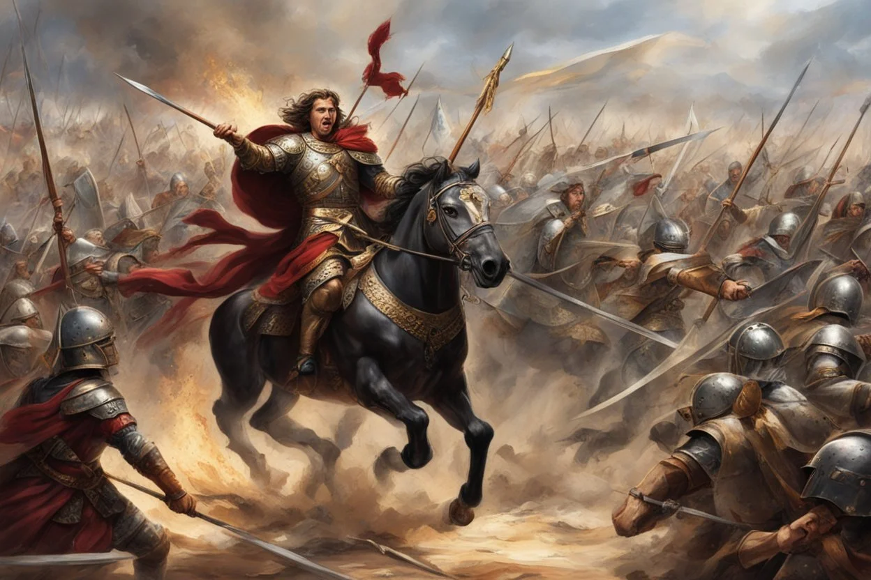 Alexander charging into battle, his army ready for conquest. But little did he know, a cunning adversary had set a trap, turning the tide of the battle in a way that left Alexander stunned and strategizing on the fly!"