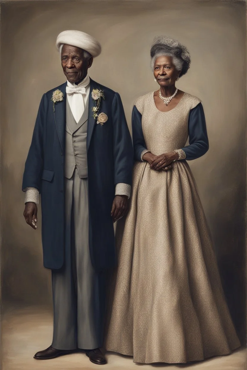 married couple of elderly dark-skinned, dressed in diplomatic gowns