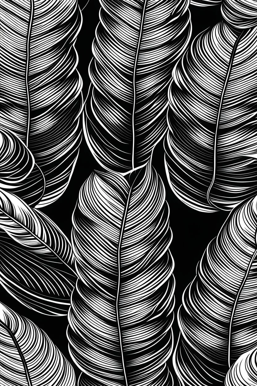 Create seamless banana leaf wallpaper pattern in 2d black and white simple illustrator line