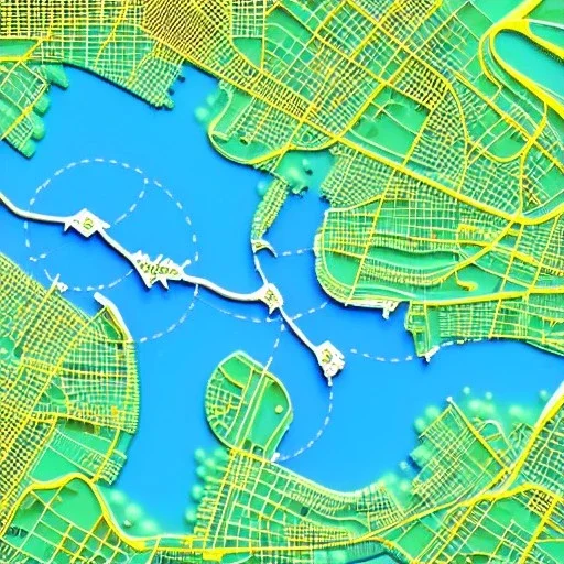 a 3d partially transparent map with roads and highways, and colored pins with round tops positioned throughout the map, highly detailed, intricate design, smooth, realistic render