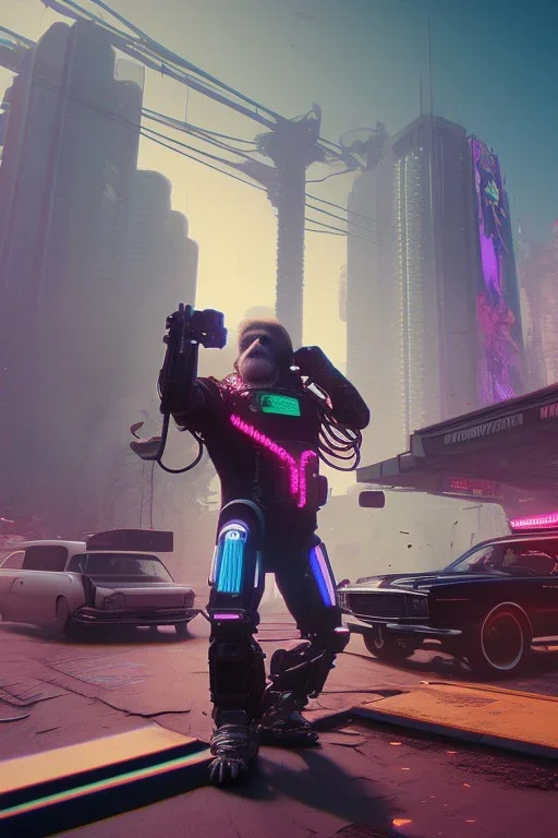 running ape, full body, 8k, cyberpunk2077 style