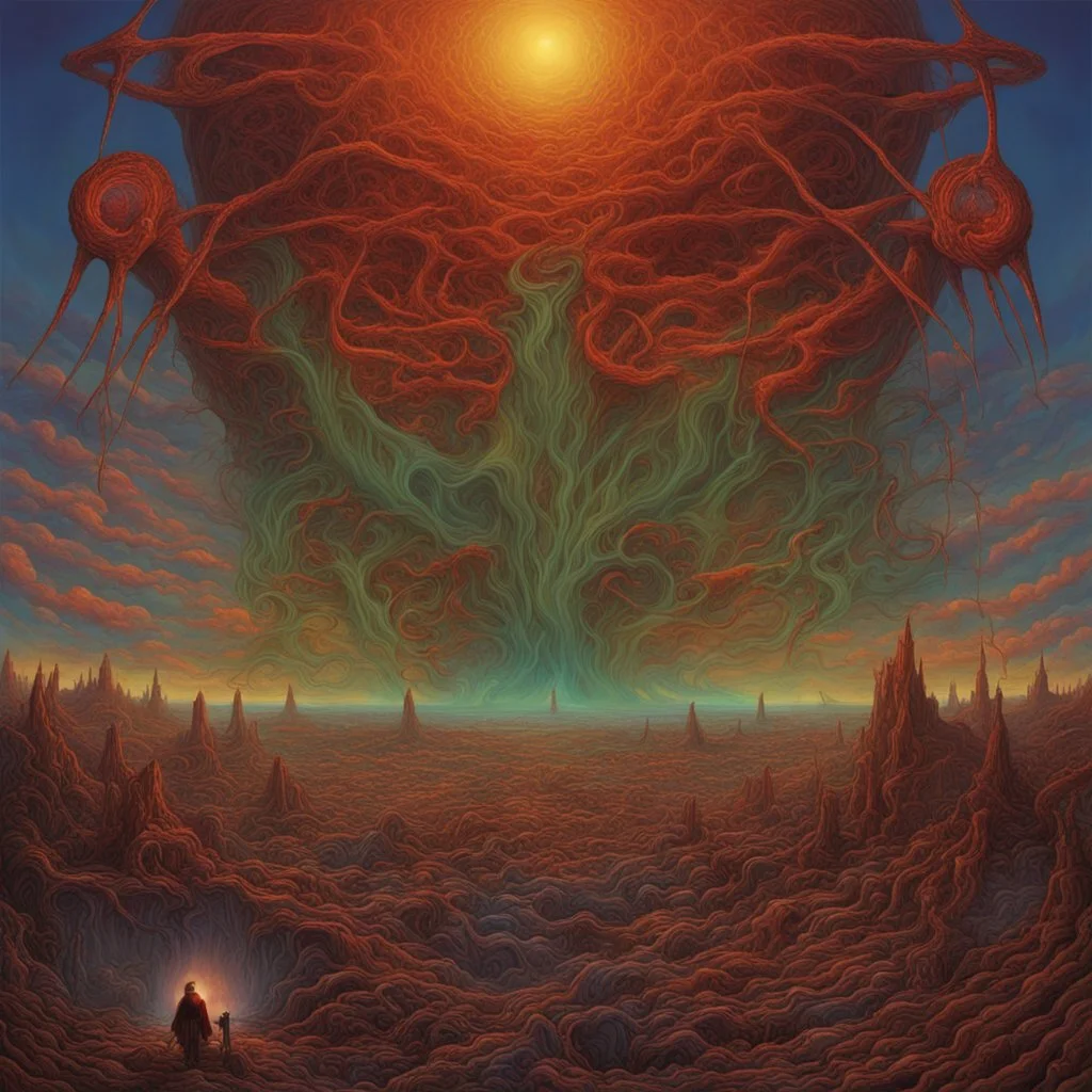 So the world is spinning faster Are you dizzy when you stall? Let the music be your master Will you heed the master's call? Oh, Satan, kinetic prog rock album Art, colorful expansive nightmare-scape, by Aly Fell, by Keith Thompson, horror weird, volumetric lighting, surrealism.