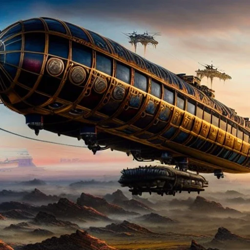 fullbody Drawing of 'sketch of steampunk Airship as in the movie mortal engines(2018)',intricate detail,andrea bonelli,Kilian Eng,Ohrai,evan lee,Aleksandr Sidelnikov,KyuYong Eom,three quarters frontal aerial view,toned colors,32k