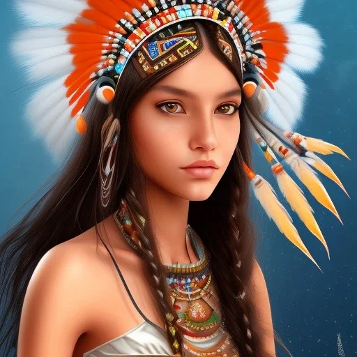 Native American girl, cute, beautiful, long hair, brown eyes, black hair, smiling, tan skin