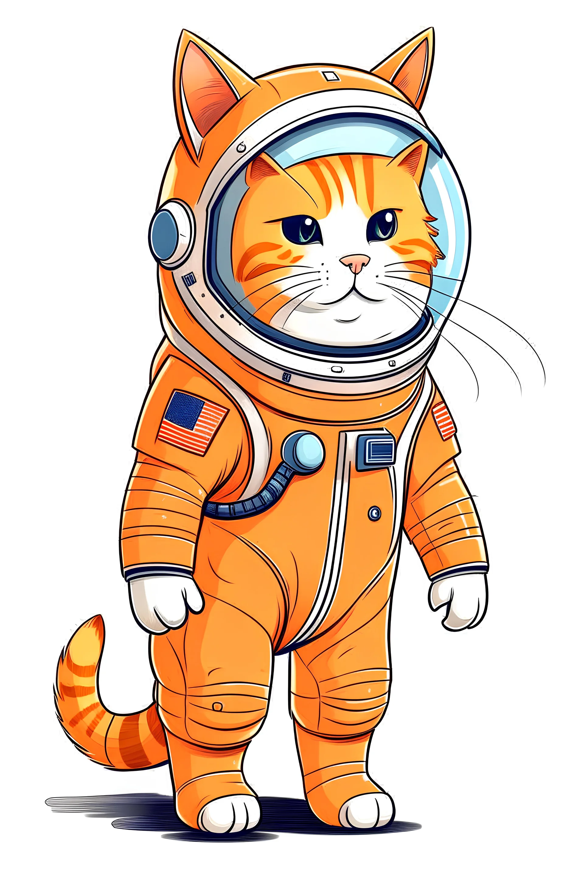 Draw a orange cat wearing a spacesuit