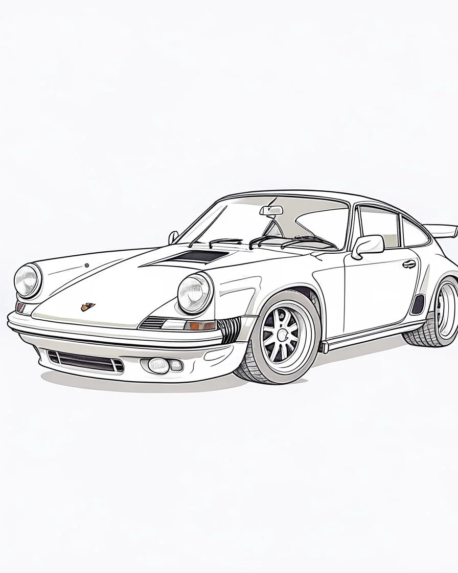 porsche 911, full car, white background, sketch style, no shadows, clear and well outlined