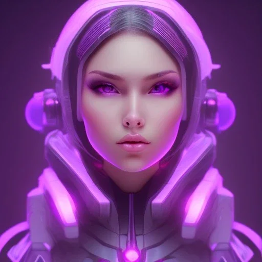 Cute girl face, Sci-fi character, purple backlight, pink and purple, scifi suit, profile, purple background, pink lighting