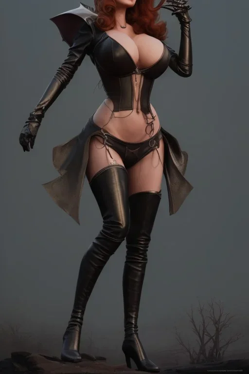 Raquel Welch as evil queen in black leather, leather, busty, cleavage, angry, stern look. character design by cory loftis, fenghua zhong, ryohei hase, ismail inceoglu and ruan jia. unreal engine 5, artistic lighting, highly detailed, photorealistic, fantasy