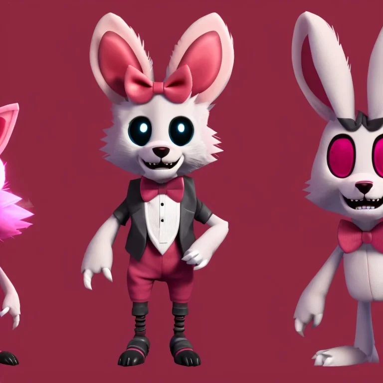 They have a red bow tie, much like Mangle and Bonnie, and long, sharp pink nails. Unlike Foxy's other known counterparts (excluding the Nightmare counterparts), Funtime Foxy has five fingers. They have three black buttons on each of their shins.