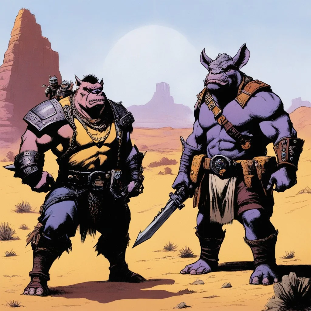 [art by Krull (1983)] Bebop and Rocksteady, in the desert of the lostlands