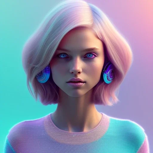  beautiful girl, smiling, longsand blonds hairs,blue eyes atmospheric, realistic, octane render,, pink turquoise light