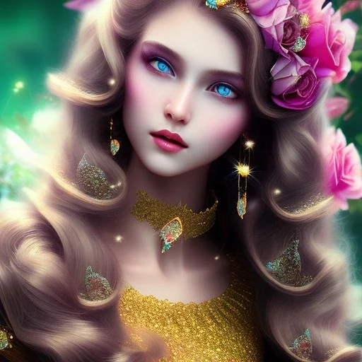 bright fairy, beautiful portrait,long hair, flowers