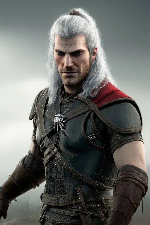 Henry cavil Perfect face, long white hair, wearing The witcher 3, realistic, 4k,