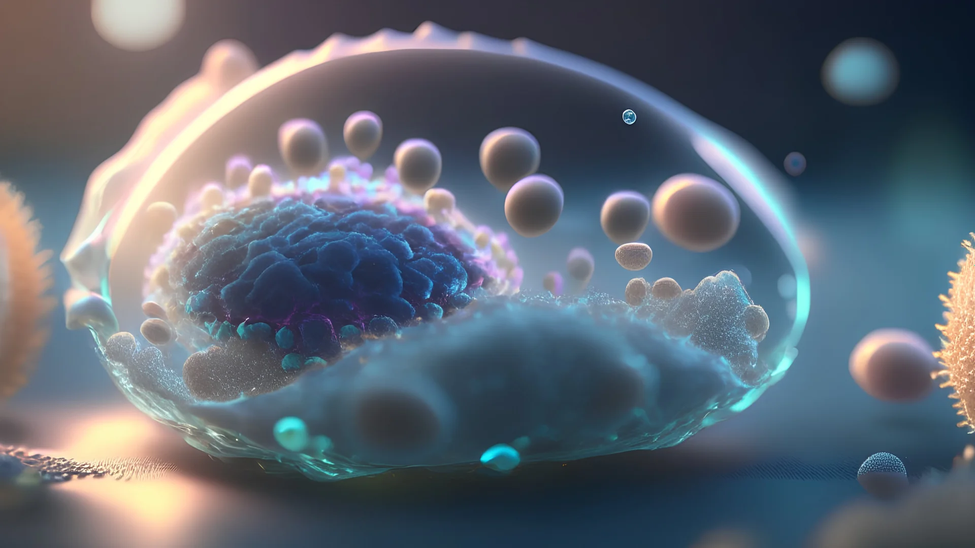 Photoreal Gorgeous prokaryotic and eukaryotic cell, octane render, 8k, high detail, smooth render, unreal engine 5, cinema 4d, HDR, dust effect, vivid colors