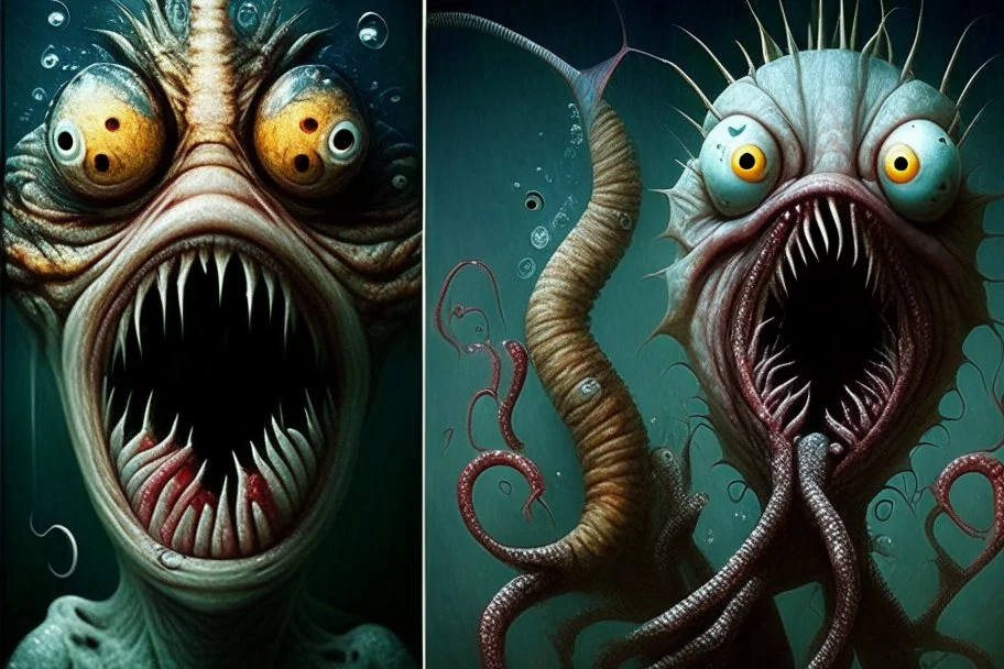 thousand creepy fingers and thousand creepy eyes in artistic form by Chet Zar and Anton Semenov and Michael Hussar spine-chilling mind-bending in a style of Dec-Art thousand opened eyes - XENO digital art All in one : hyper realistic fantasy eerie fusion of monster and earthworm JIM and Clownfish and Grumpy Cat and alien into one with a thousand creepy fingers, levitating, albino, sharp digital painting, video game digital art, anthropomorphic space shark, trevor phillips, cute little troll,