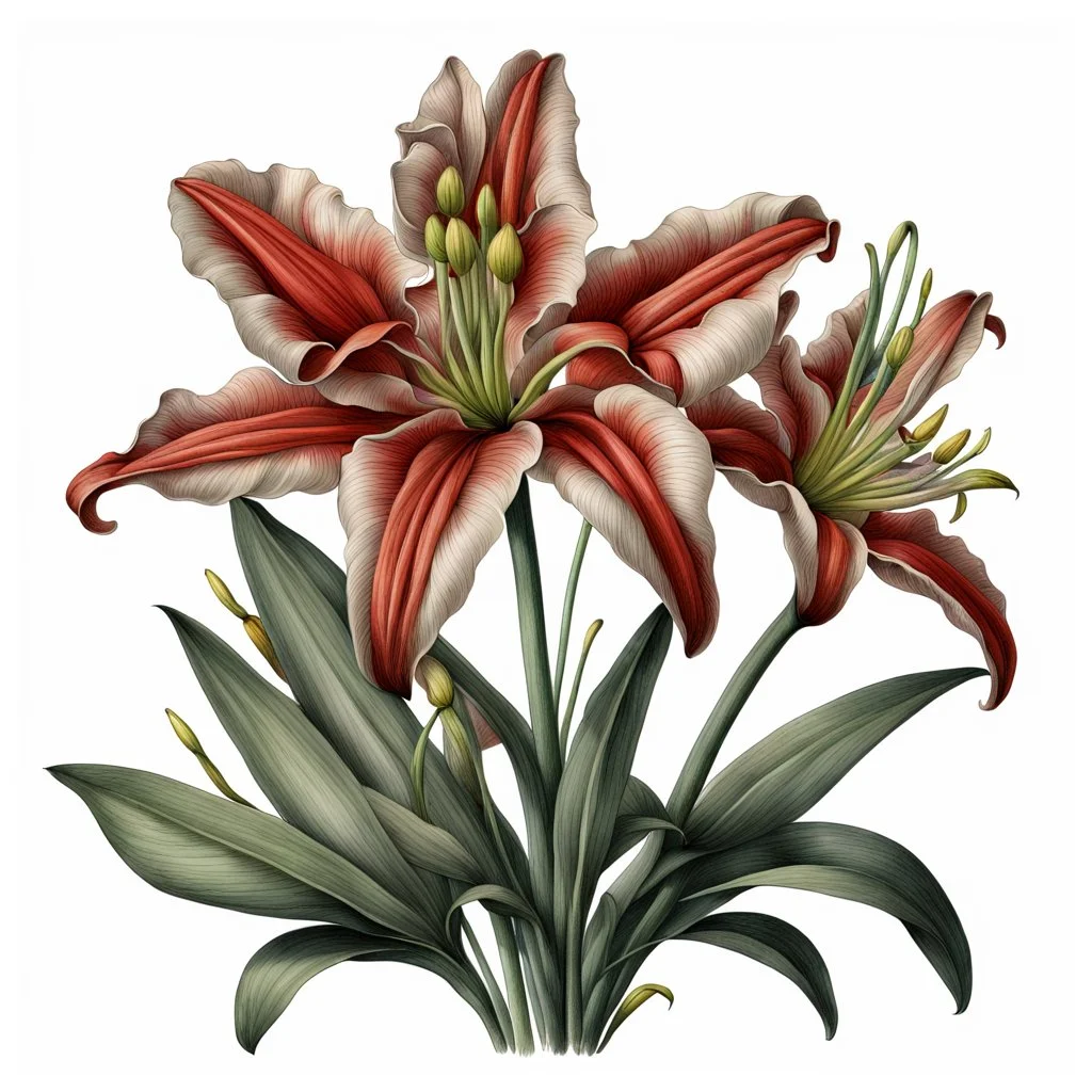 Western Red Lily botanical illustration on white background, natural color, vignette