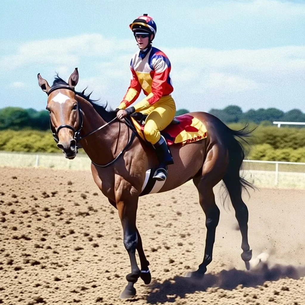 A hyper-realistic image of a racehorse in a race, with close-up photo-realistic hyper details, unique textures, and dynamic movement --ar 4:3 --v 7