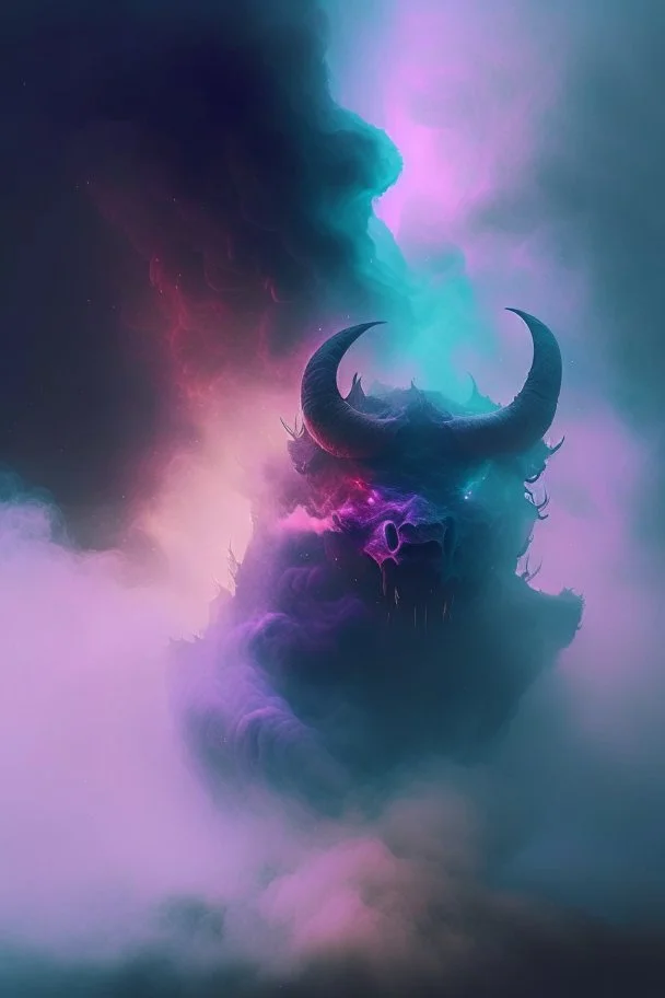 fog and smoke in a shape of a monsterous demon beast and a colour of cosmos