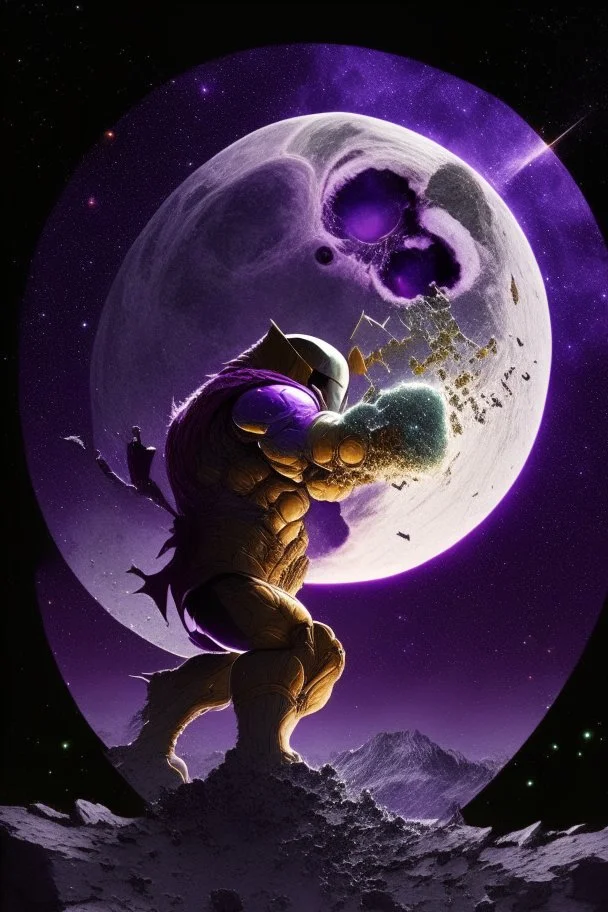 Mighty Thanos cutting the moon in half