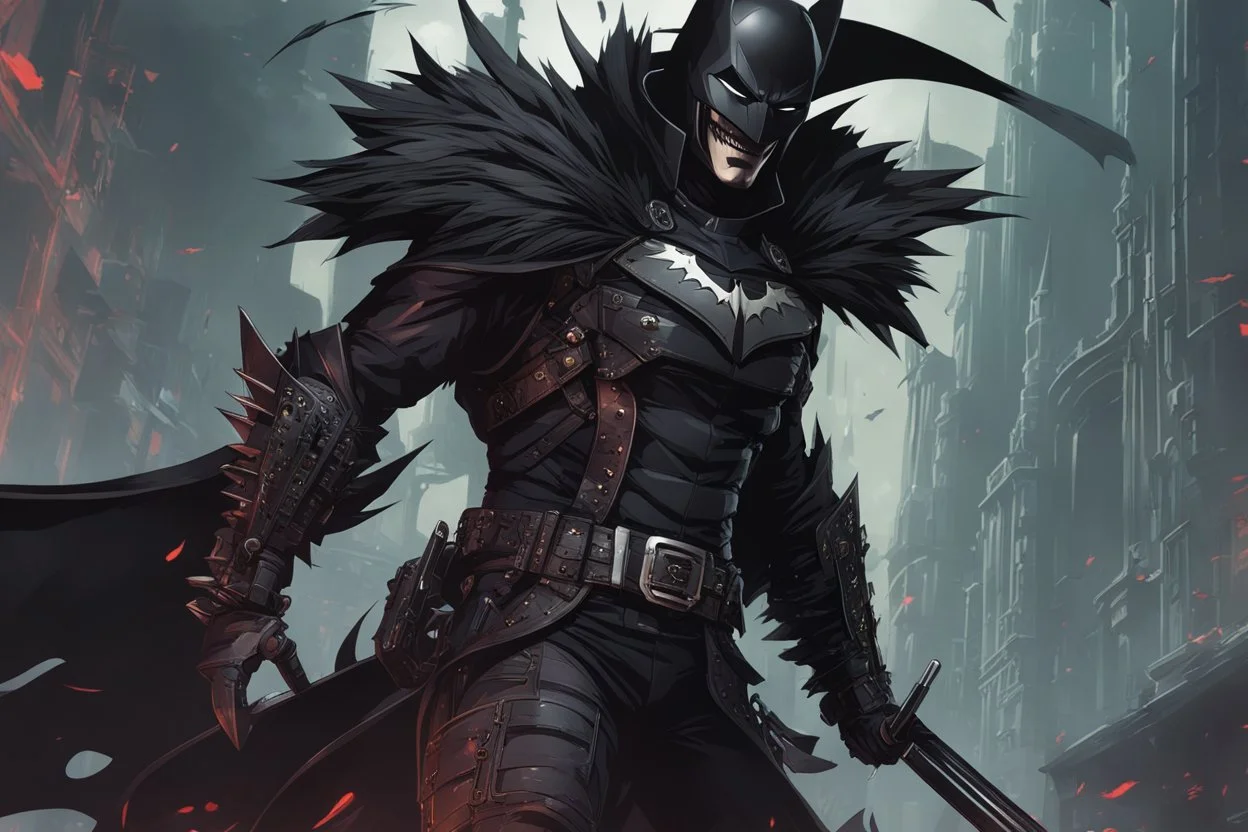 The batman who laughs in 8k solo leveling shadow artstyle, darkness them, cover all face, full body, apocalypse, cover eyes, intricate details, highly detailed, high details, detailed portrait, masterpiece,ultra detailed, ultra quality