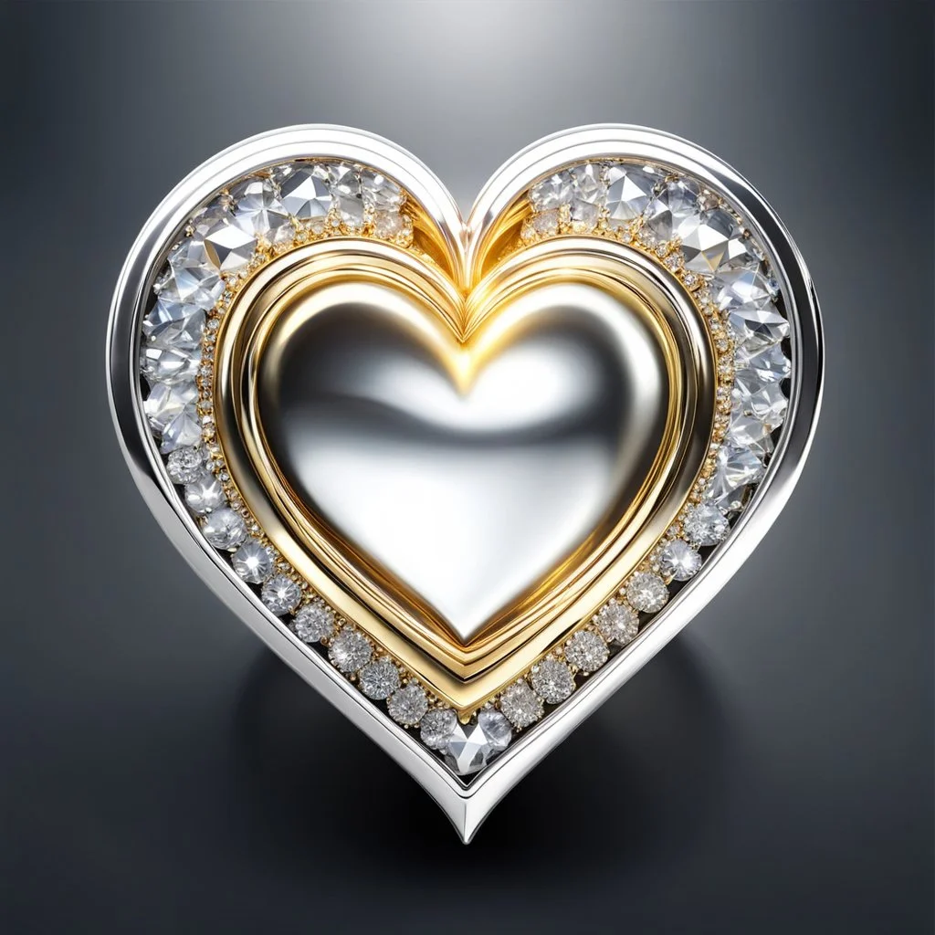 a clony of golden and silver around diamond heart sighn rotating