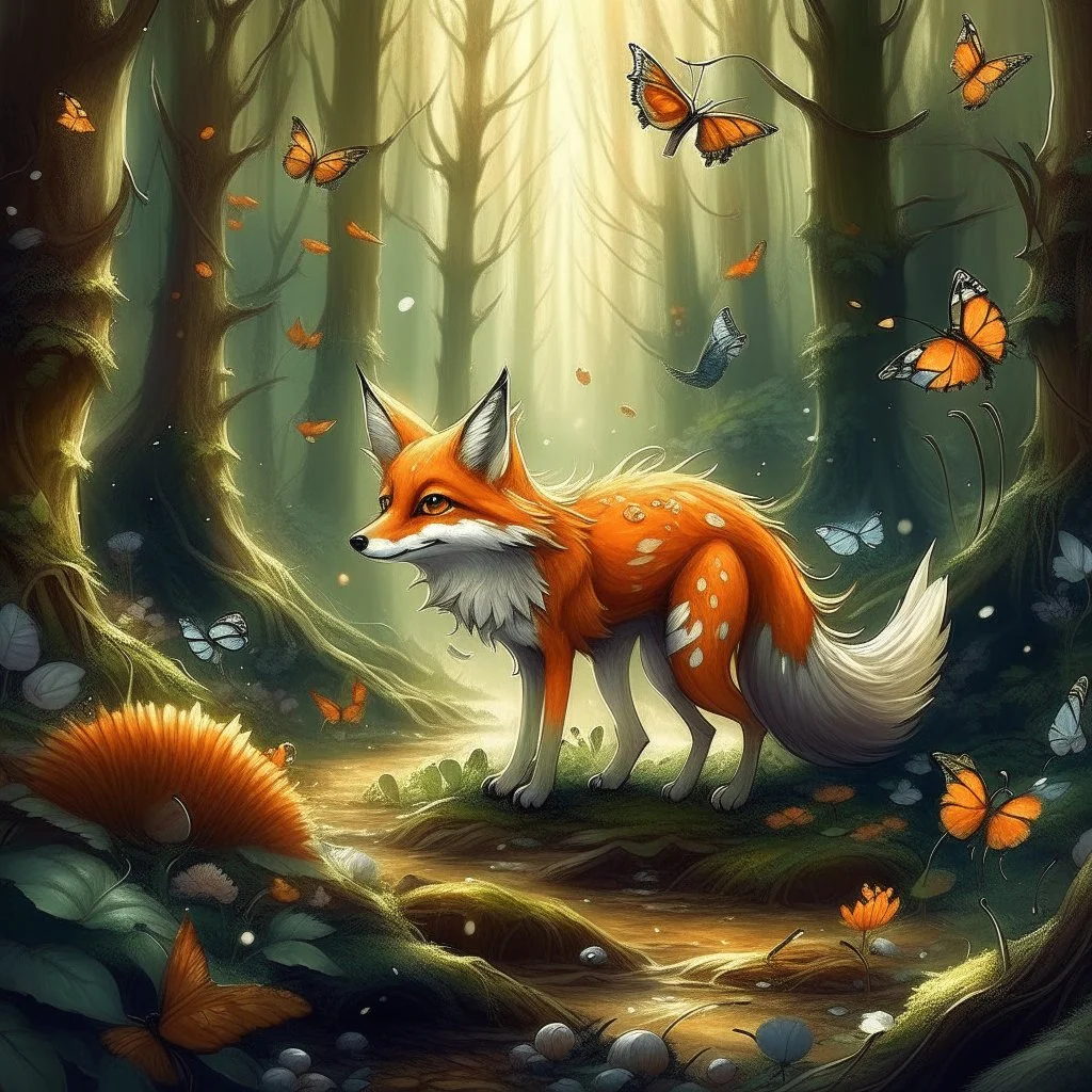 🔥 PROMPT: In a peaceful woodland, where the leaves whisper secrets and flowers bloom with hidden magic, lives a gentle fox named Amber. Unlike any ordinary fox, Amber wears a bow tied with enchanted threads that grant her the power to soothe and heal the forest’s creatures. One day, however, the forest begins to wither, and the once-vibrant butterflies lose their colors. With her quiet strength and the help of her woodland friends, Amber must discover the source of the darkness and restore the