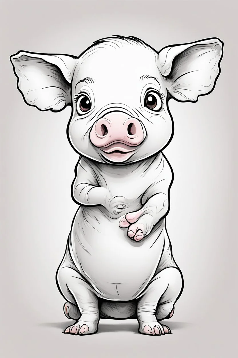 create a outlined cartoon coloring page of a baby pig . Pay attention to the details of the faces and White background, sketch style, use outline, clean line art, no shadows, no coloring, no shading, no grey.