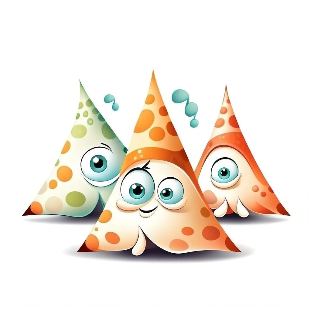 Cartoon illustration for children: strange-looking triangle-shaped seashells. Wgite background