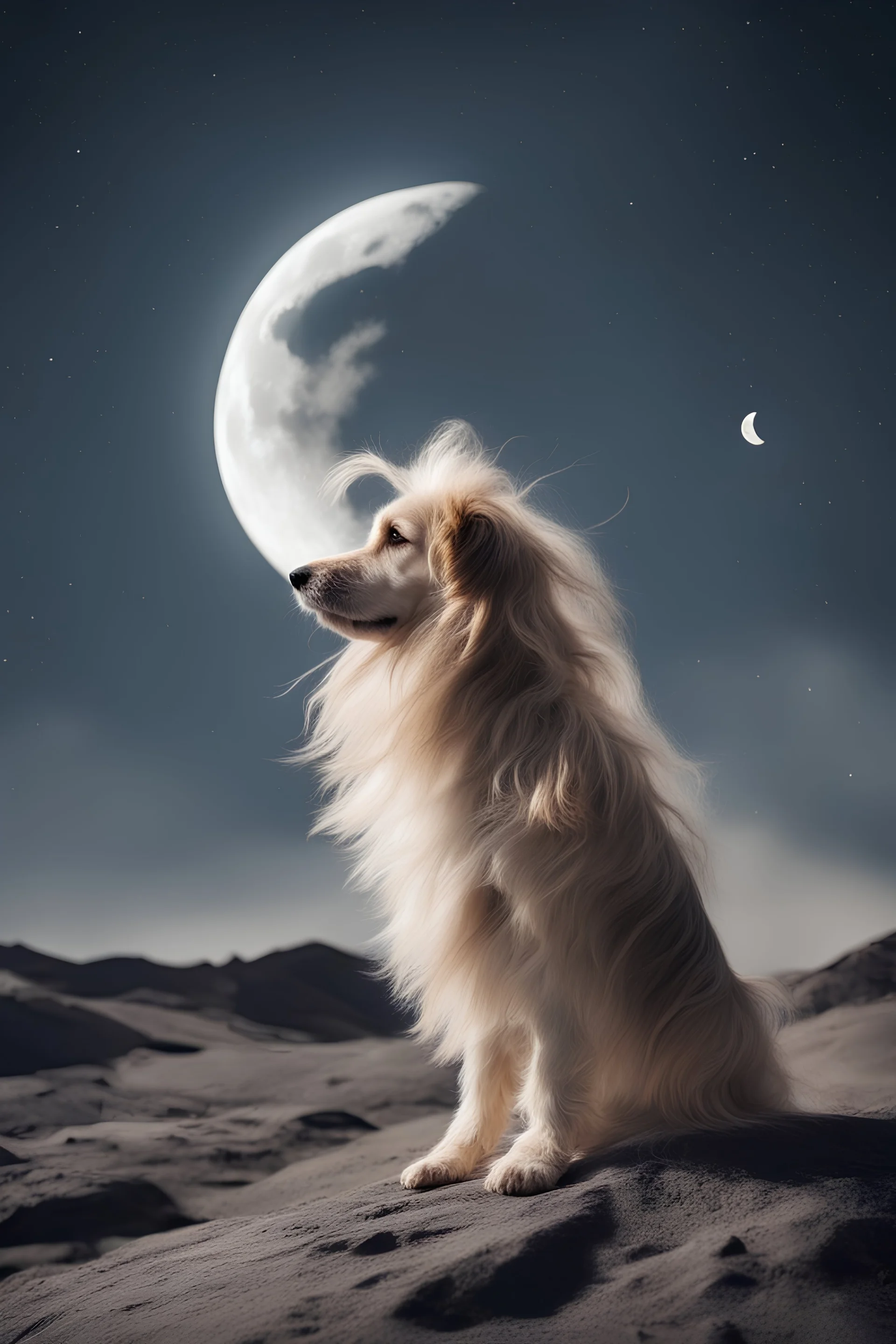 a dog doing his hair in the moon