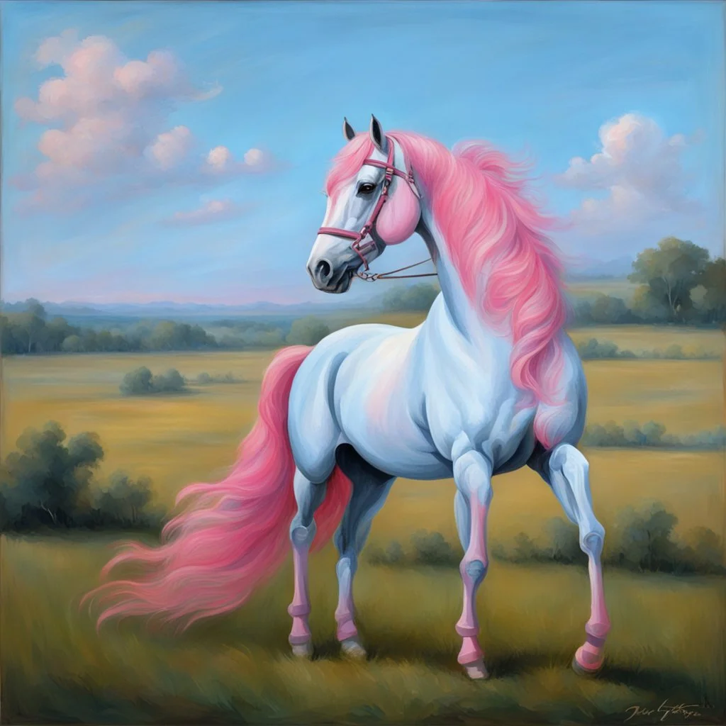 a pink horse like a 19th painting