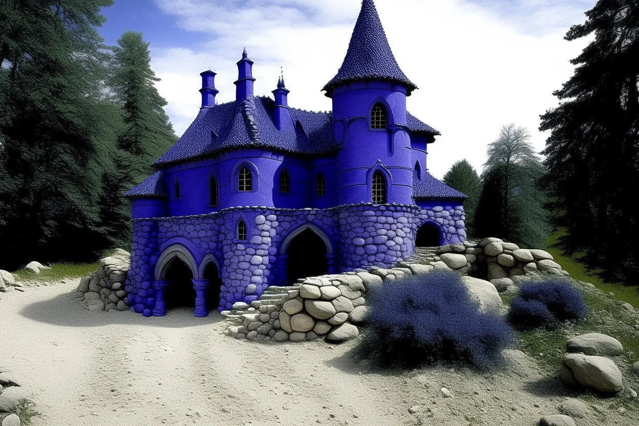 A dark purple castle covered in dust designed in Ica stones painted by Edouard Manet