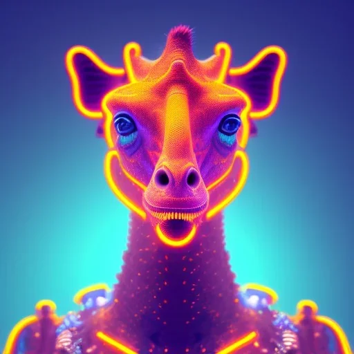 A beautiful portrait of a cyborg giraffe orange neon color scheme, high key lighting, volumetric light high details psychedelic background