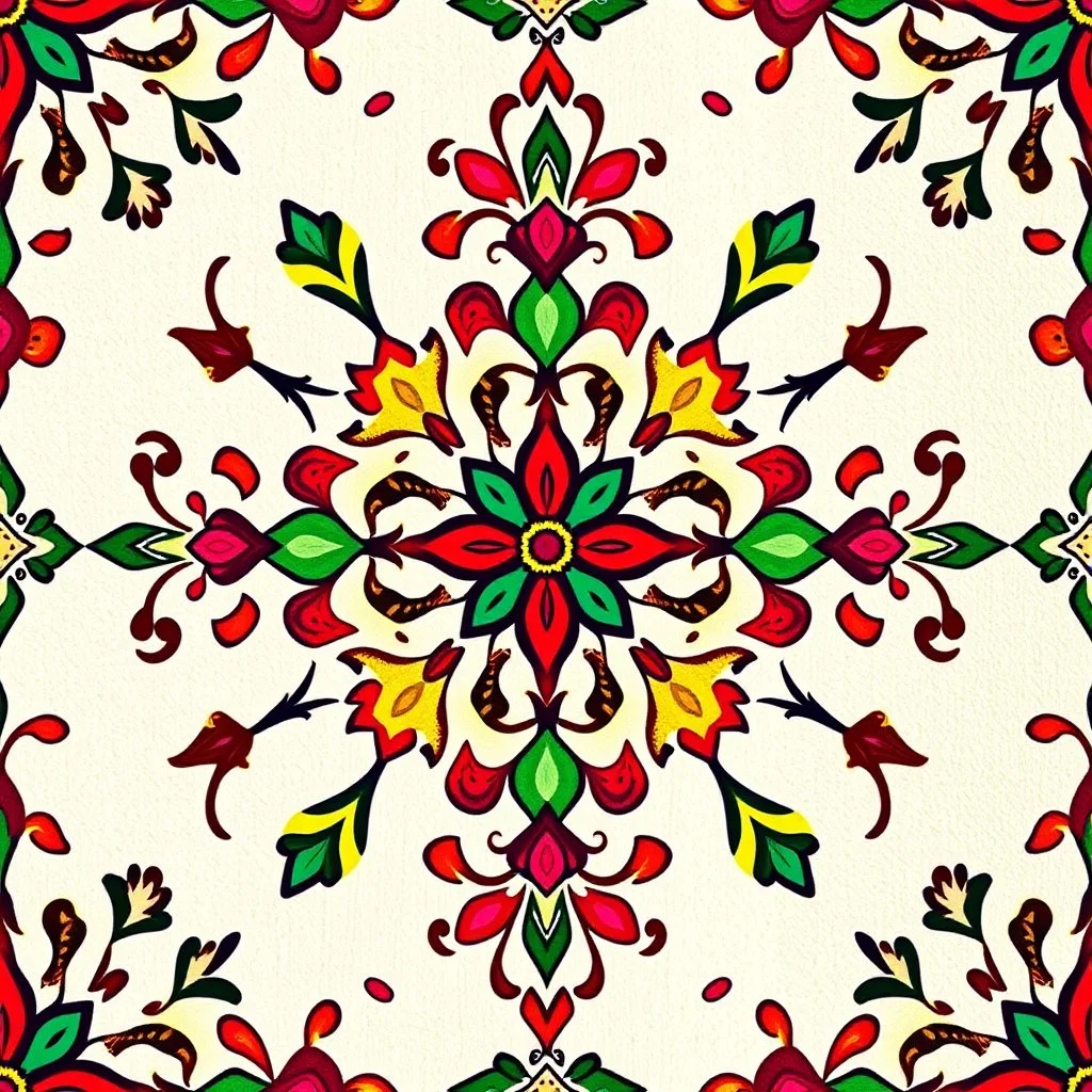 Symmetrical Looking Colorful Pakistani Cultural Art Pattern With Traditional Looking Floral Patterns Drawn On Wall Background.