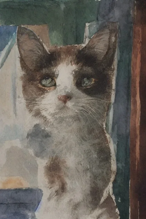 watercolor painting of a happy cat