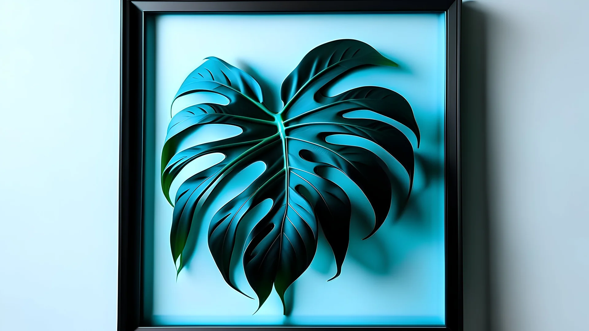 Monstera plant in cyan color with black frame